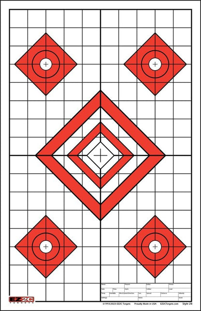 25 EZ2C Targets Style 28: Five Diamonds. Pad of 25 Paper Shooting Targets 11”x17” USA MADE