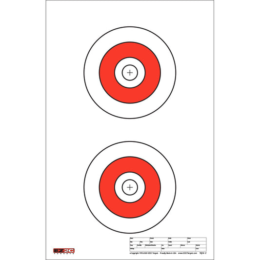 EZ2C Targets #2: Double Bullseye Paper Shooting Range Targets USA MADE 11”x17”