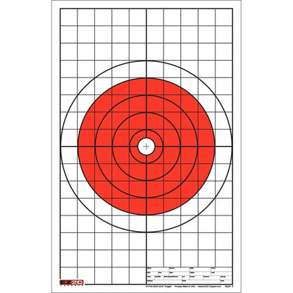 EZ2C Targets #5: Bullseye w 1" Grids for Sight-in 11"x17" USA MADE