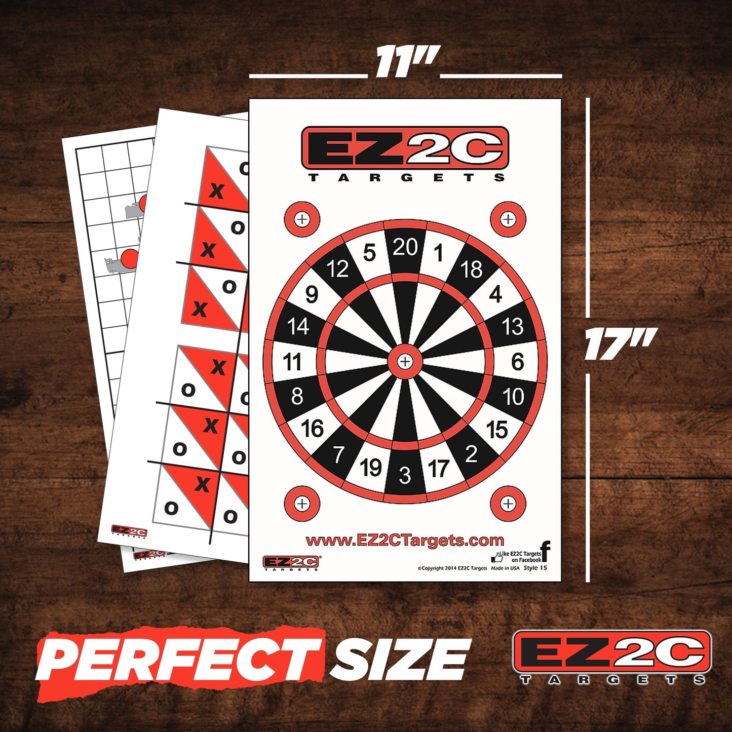 EZ2C Targets #15: Dartboard Paper Shooting Target 11"x17" USA Made